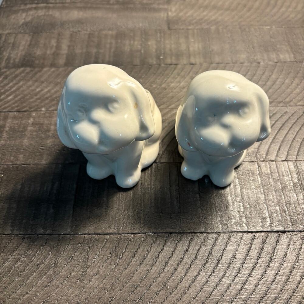 Vintage Ceramic Puppy Dog Small Pot Planters Set of 2